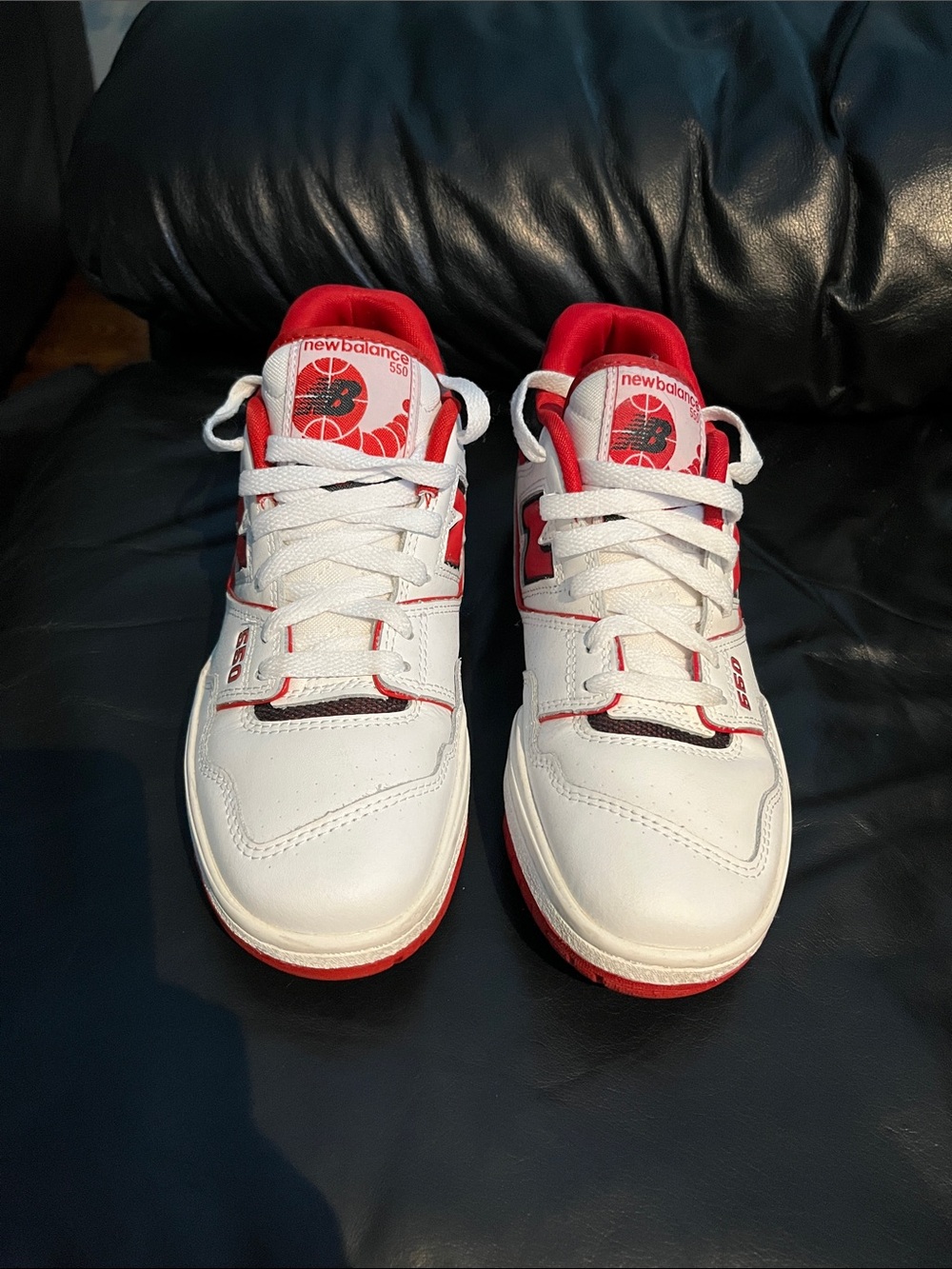 New Balance 550 Men’s White and Red Low-Top Sneakers - Picture 1 of 5